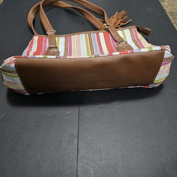 Relic by Fossil Striped Shoulder Bag Tote Purse Multicolor Boho Tassel Handbag - Picture 2 of 6